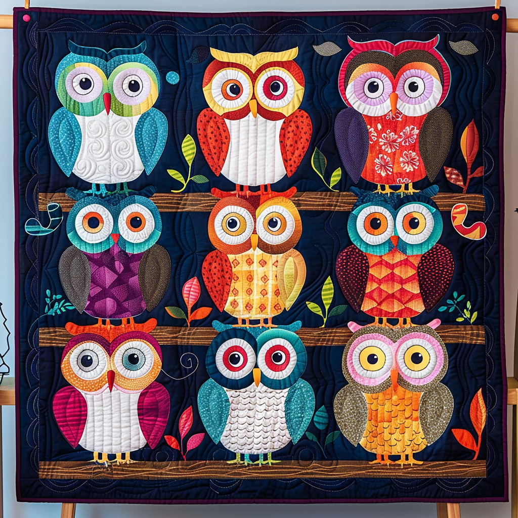 Stacked Owls Quilted Blanket - Throw (55" x 60")
