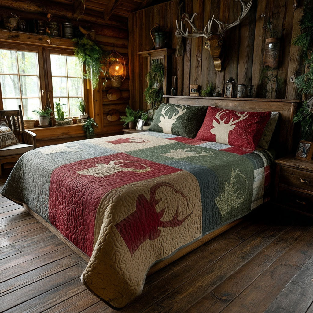 Stag Haven 3-Piece Quilted Bedding Set - Single (59" x 70")