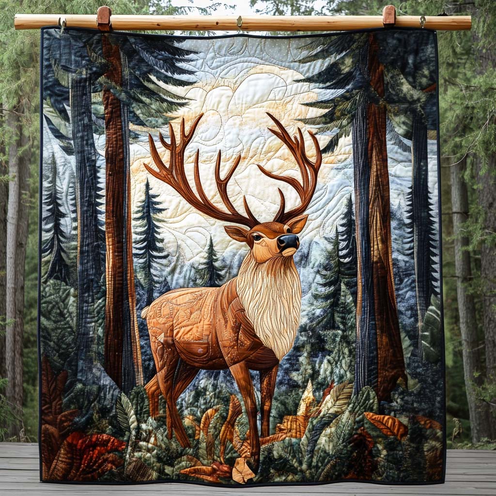 Stag In The Pines Quilted Blanket - Throw (55" x 60")