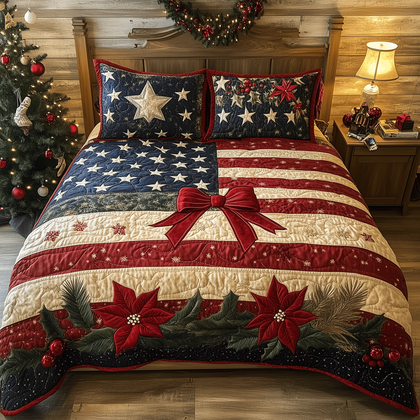 Star-Spangled Noel 3-Piece Quilted Bedding Set - Single (59" x 70")