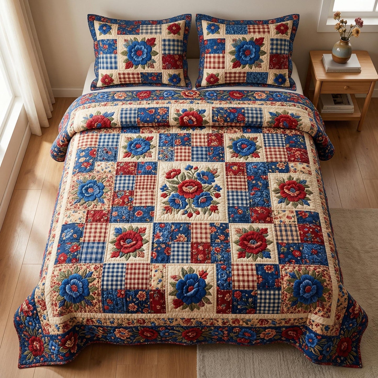 Star Blossom 3-Piece Quilted Bedding Set - Single (59" x 70")