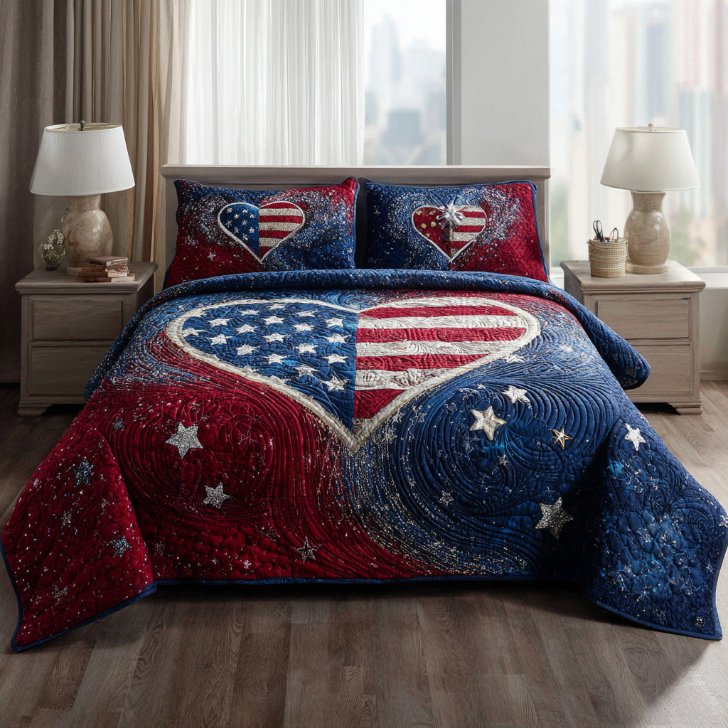 Star Spangled Heart 3-Piece Quilted Bedding Set - Single (59" x 70")