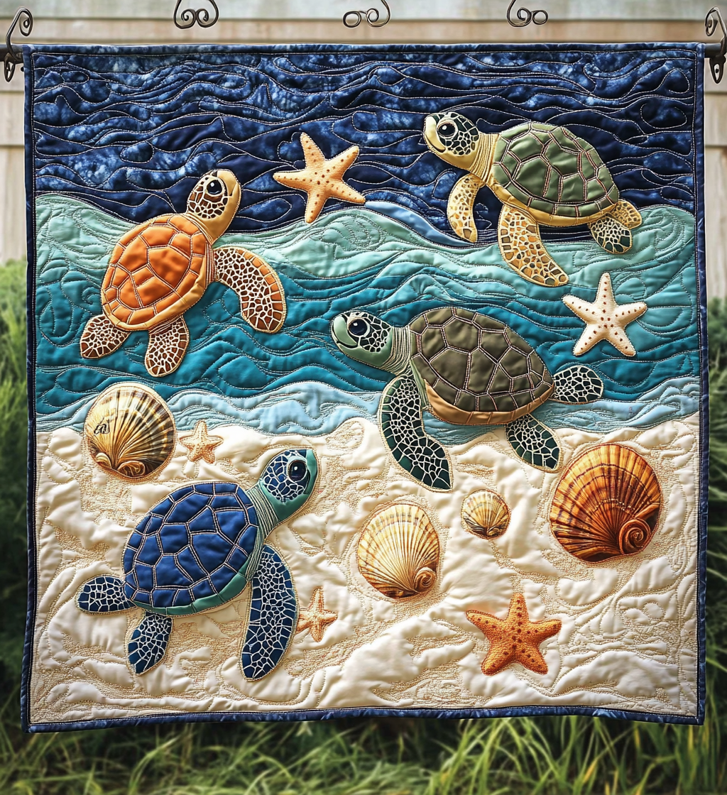 Star Turtles Art Quilt Hanging - Baby (30" x 40")