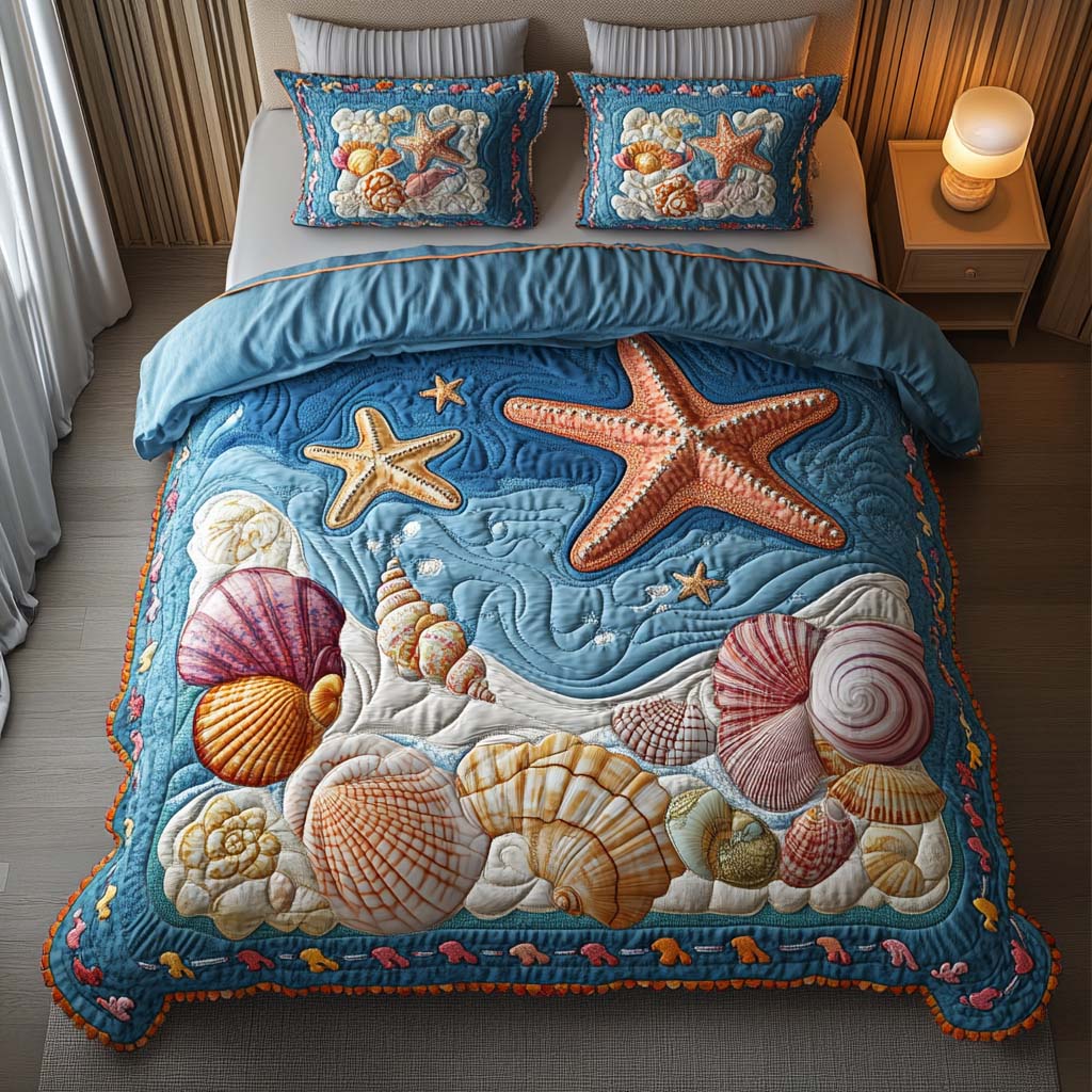 Starfish Shores 3-Piece Quilted Bedding Set - Single (59" x 70")