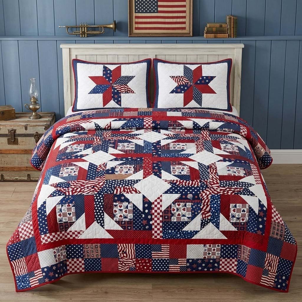 Starfolk Patch 3-Piece Quilted Bedding Set - Single (59" x 70")