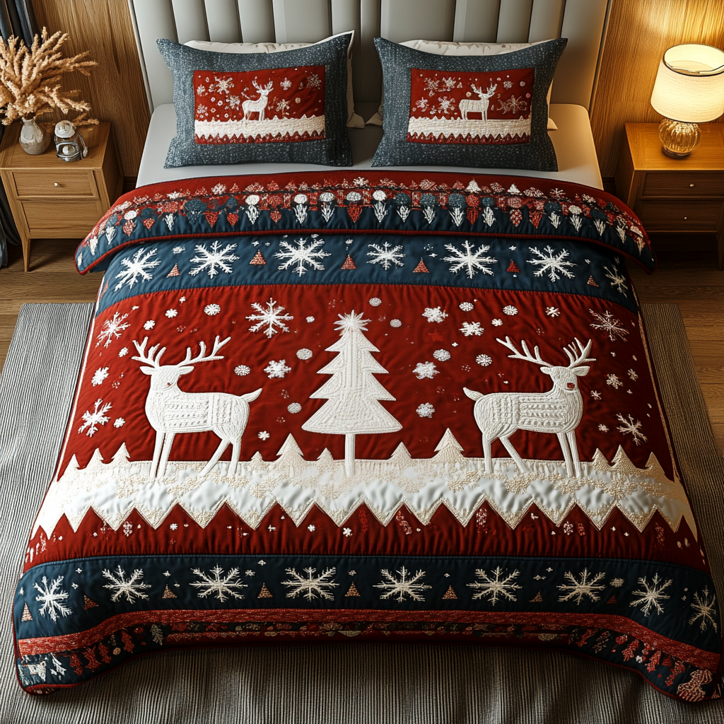 Starlit Deer 3-Piece Quilted Bedding Set - Single (59" x 70")