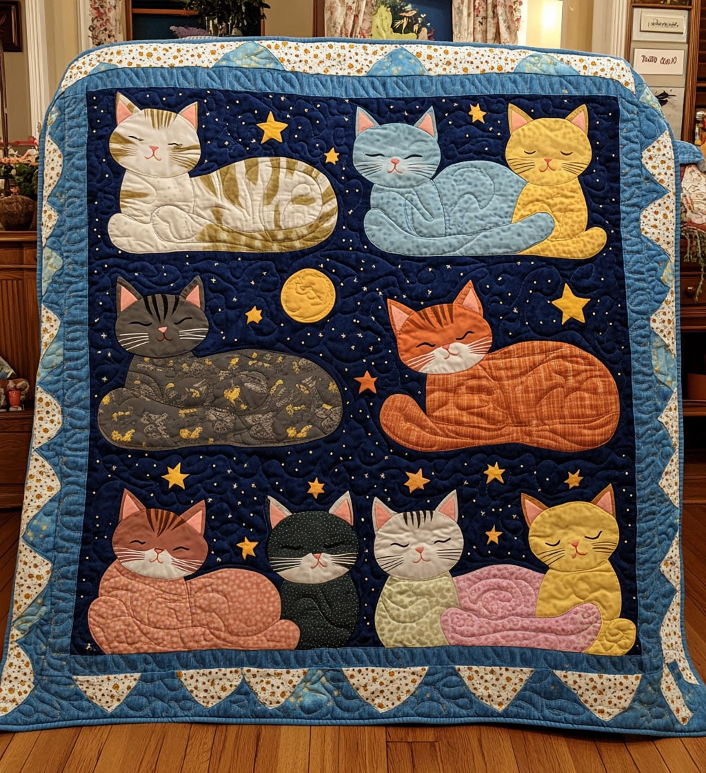 Starlit Feline Dreams Quilted Blanket - Throw (55" x 60")