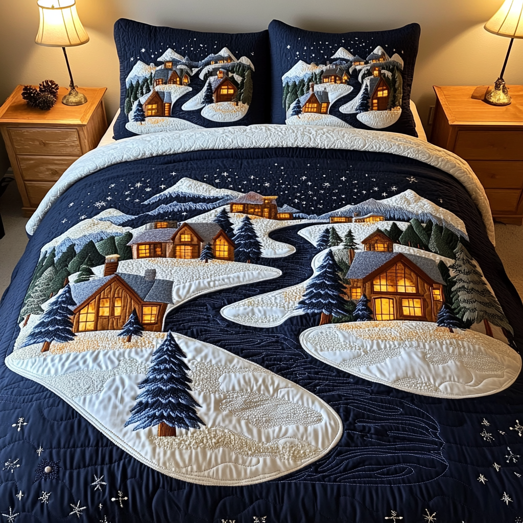 Starlit Village 3-Piece Quilted Bedding Set - Single (59" x 70")