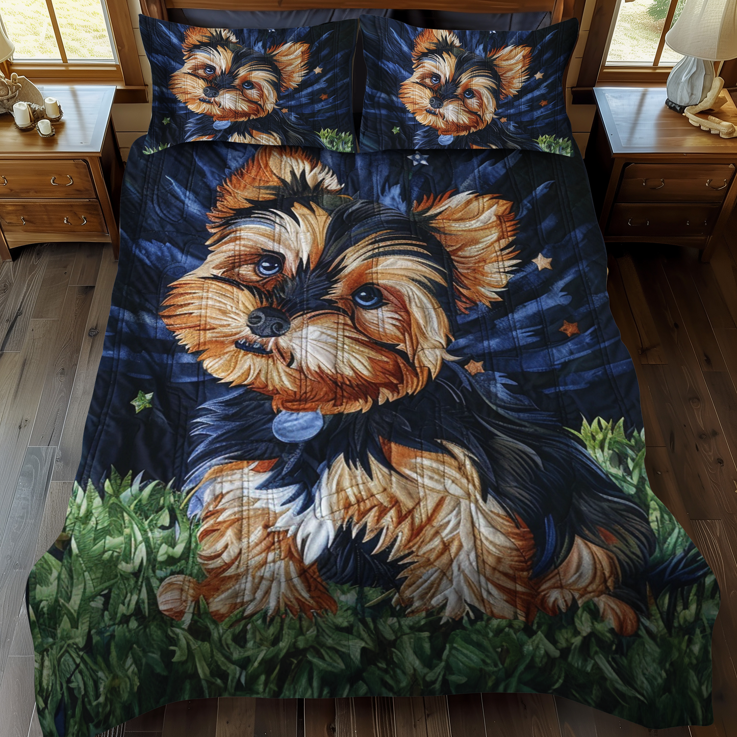 Starry Yorkie 3-Piece Quilted Bedding Set - Single (59" x 70")