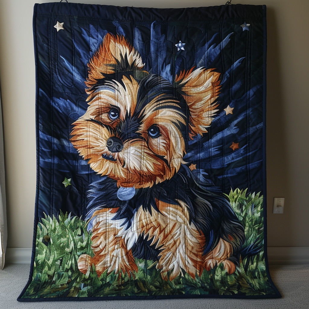 Starry Yorkie Quilted Blanket - Throw (55" x 60")