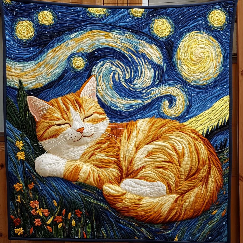Starry Cat Quilted Blanket - Throw (55" x 60")