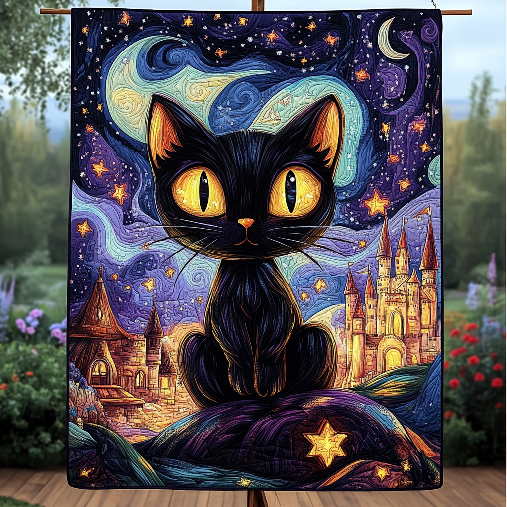Starry Cat Quilted Blanket - Throw (55" x 60")