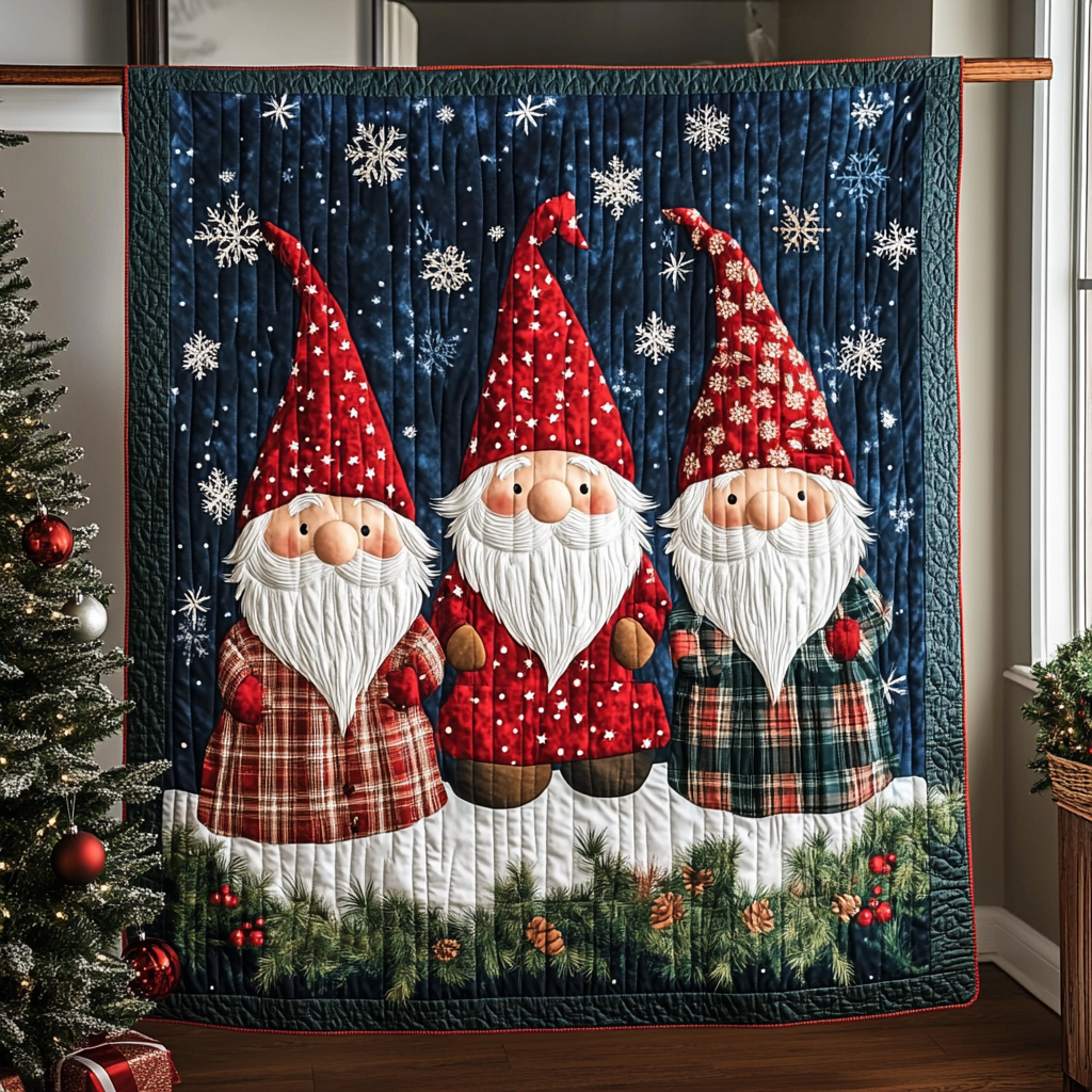 Starry Gnome Night Quilted Blanket - Throw (55" x 60")