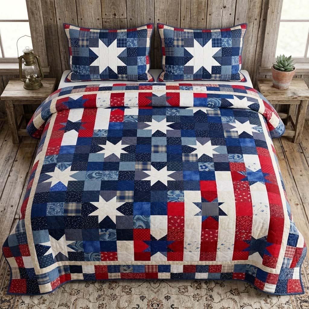 Single (59'' x 70'') /Starry Heritage Grid 3-Piece Quilted Bedding Set