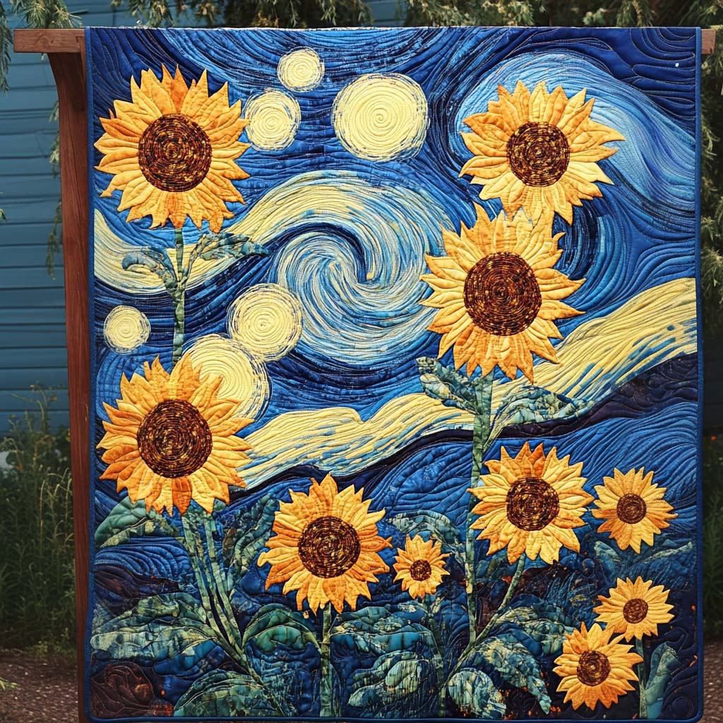 Starry Sunflower Night Art Quilt Hanging - Baby (30" x 40")