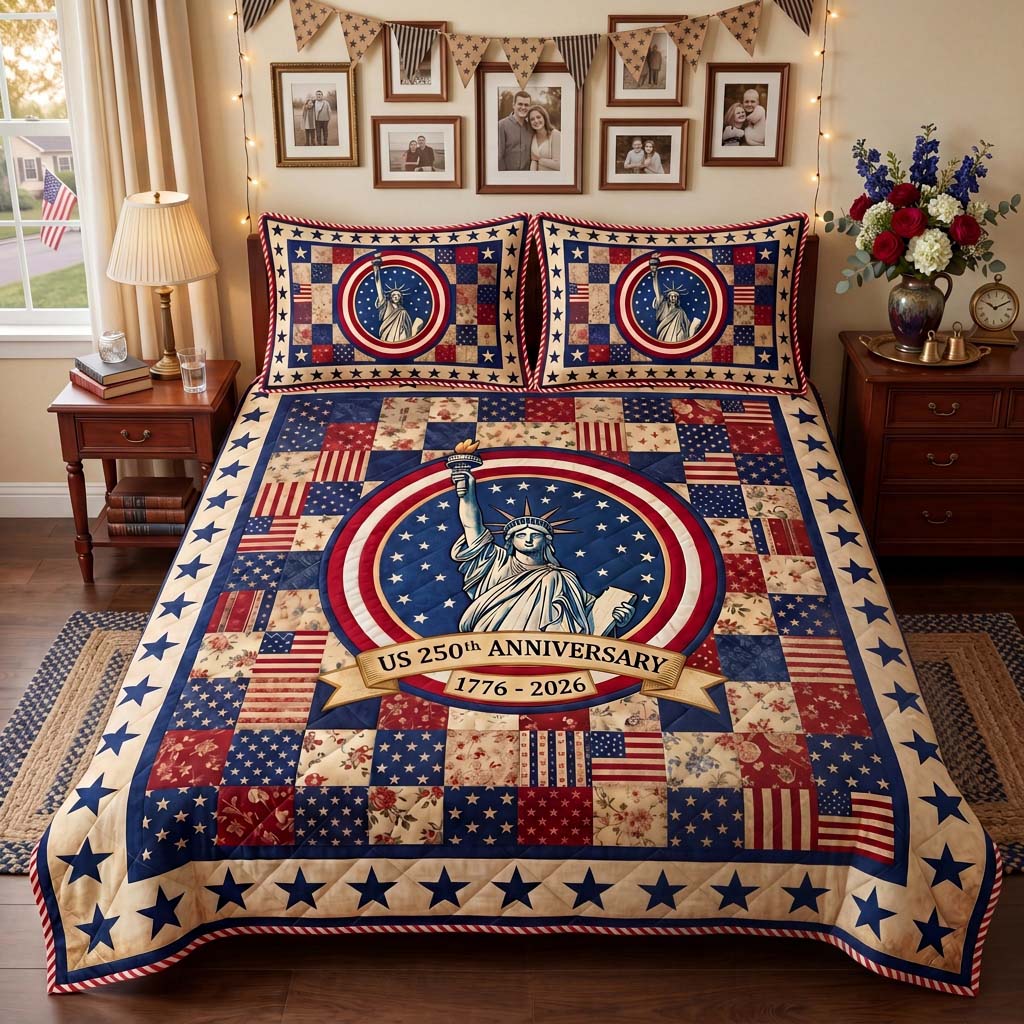 Statue Liberty Eternal 3-Piece Quilted Bedding Set - Single (59" x 70")