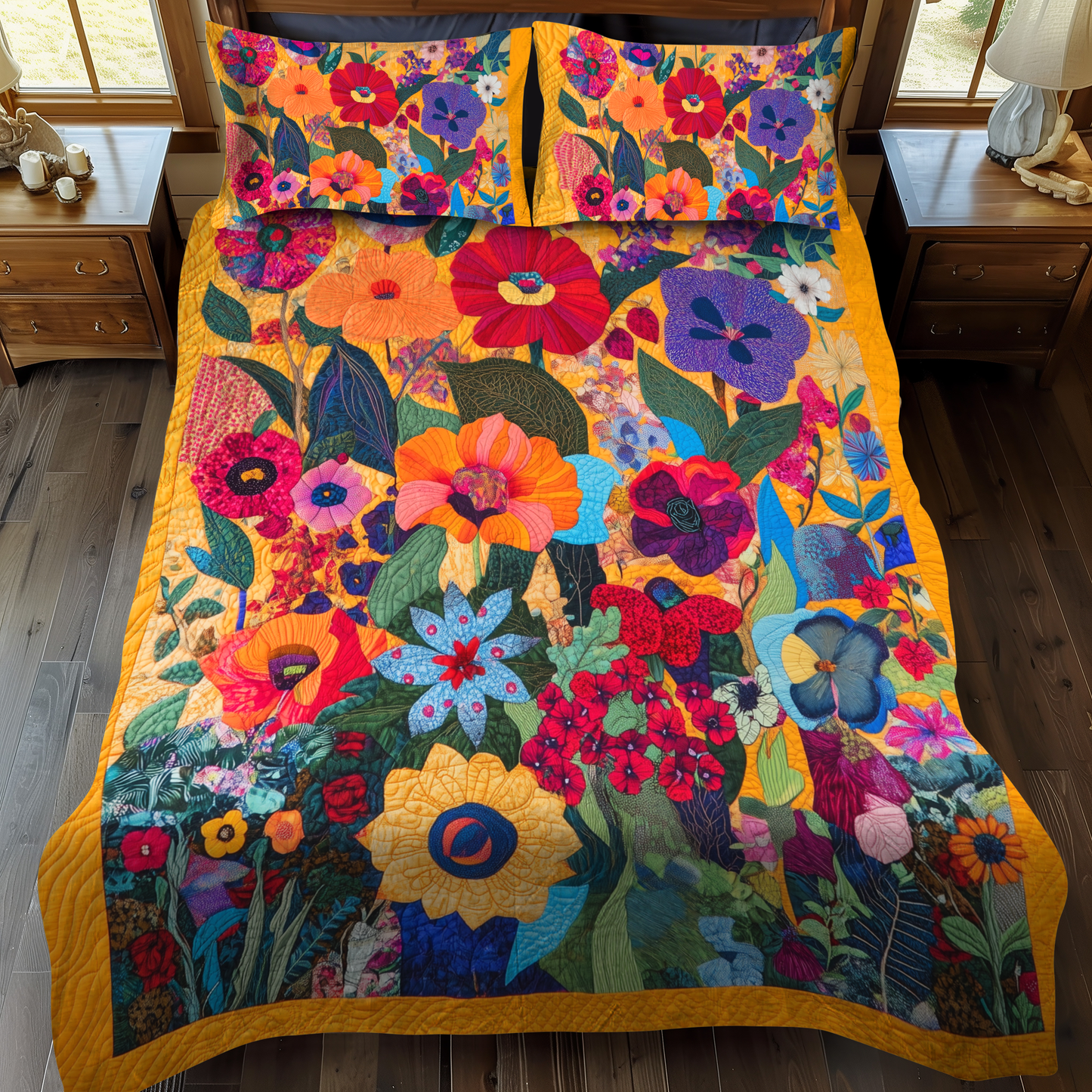 Striking Flowers 3-Piece Quilted Bedding Set - Single (59" x 70")