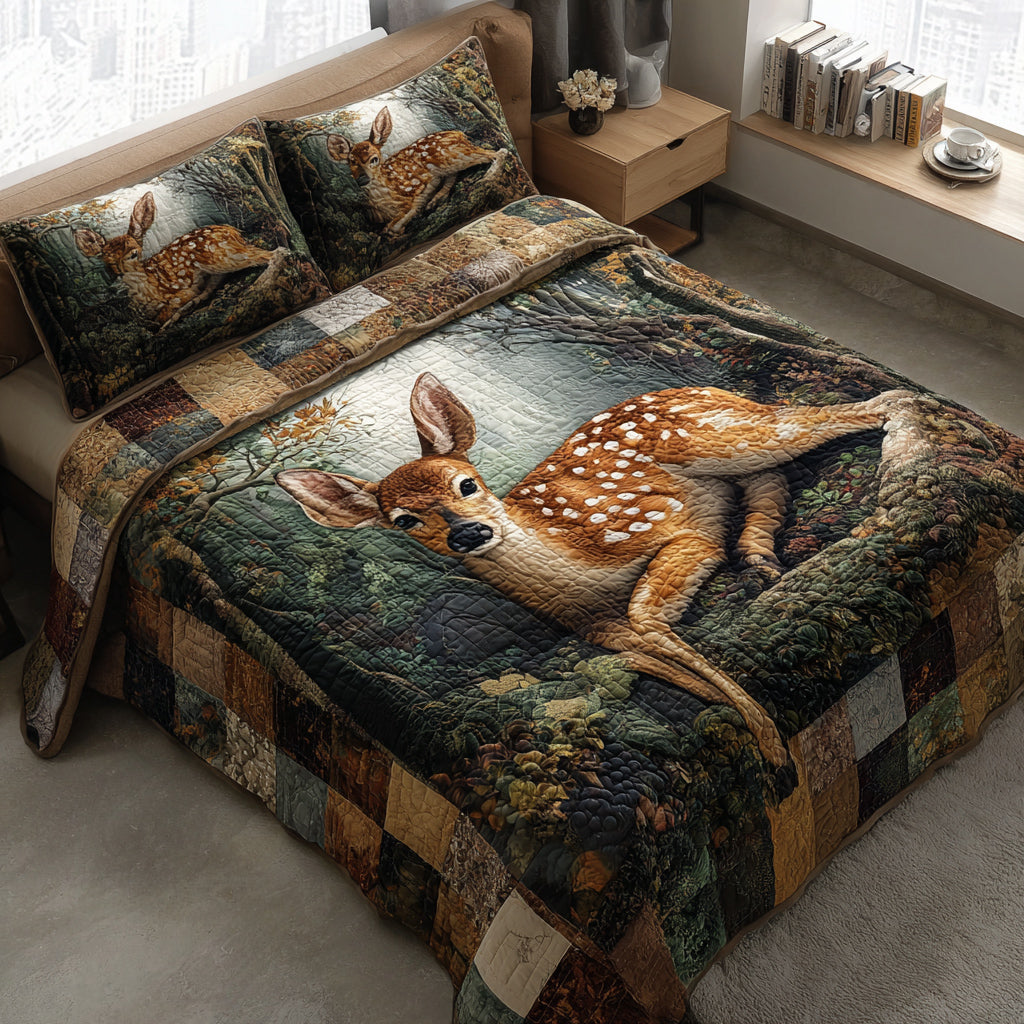 Stump Fawn 3-Piece Quilted Bedding Set - Single (59" x 70")