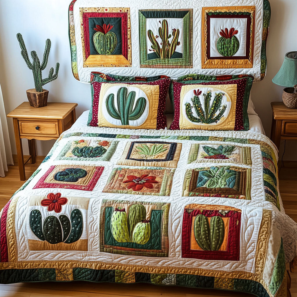 Succulent Serenity 3-Piece Quilted Bedding Set - Single (59" x 70")