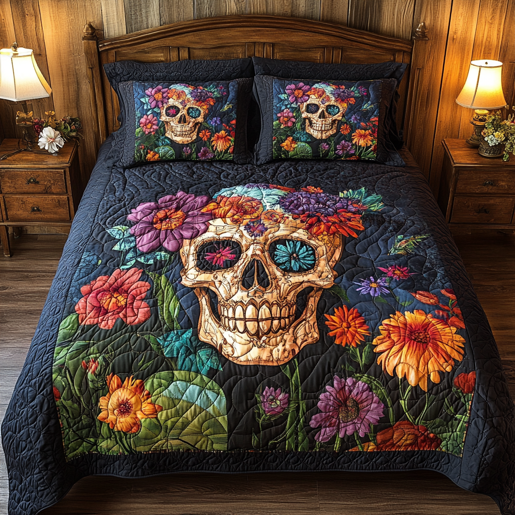 Sugar Skull Delight 3-Piece Quilted Bedding Set - Single (59" x 70")
