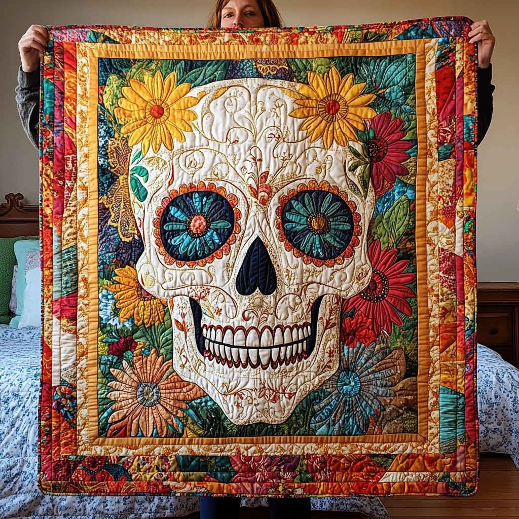 Sugar Skull Delight Quilted Blanket - Throw (55" x 60")