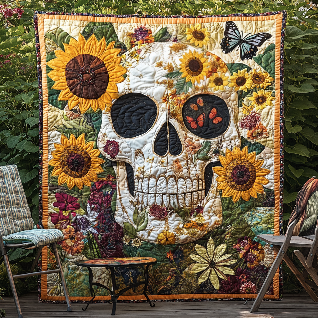 Sugar Skull Fantasy Quilted Blanket - Throw (55" x 60")