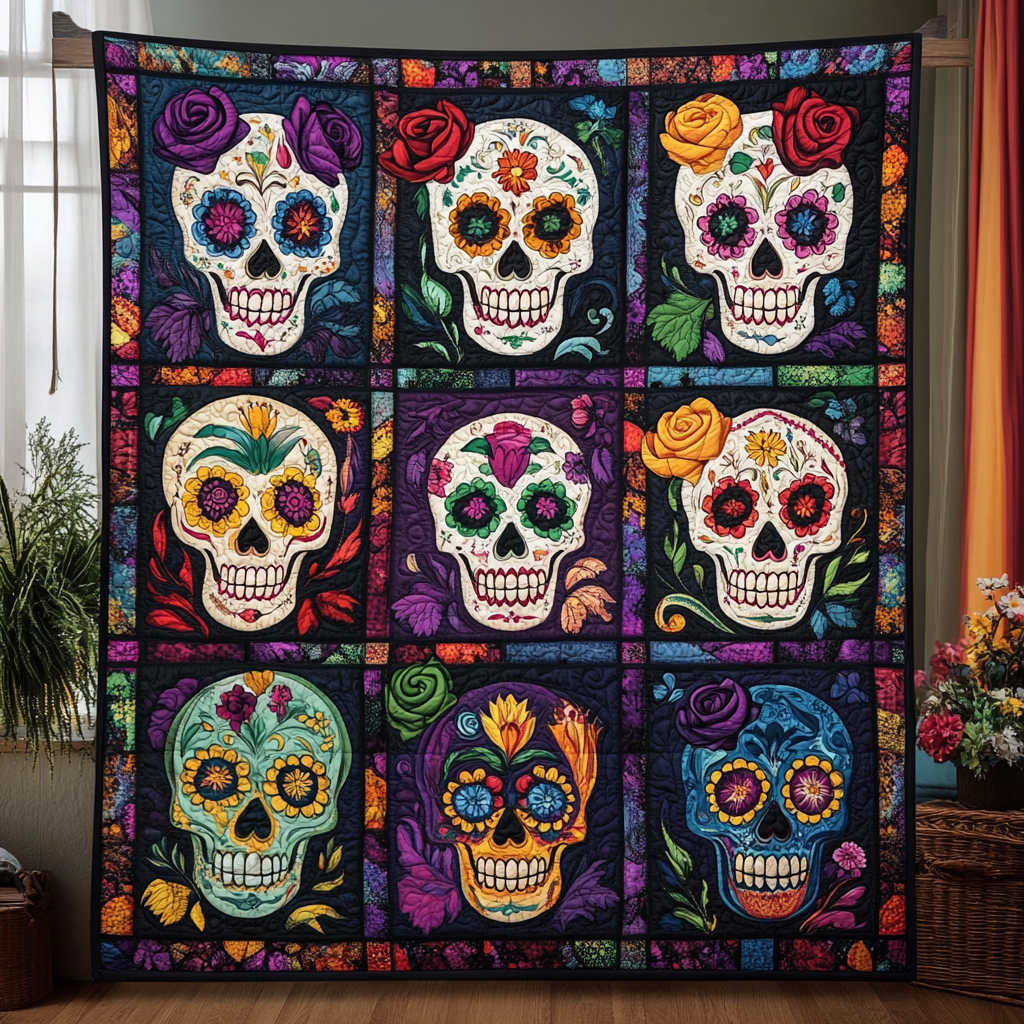 Sugar Skull Magic Quilted Blanket - Throw (55" x 60")