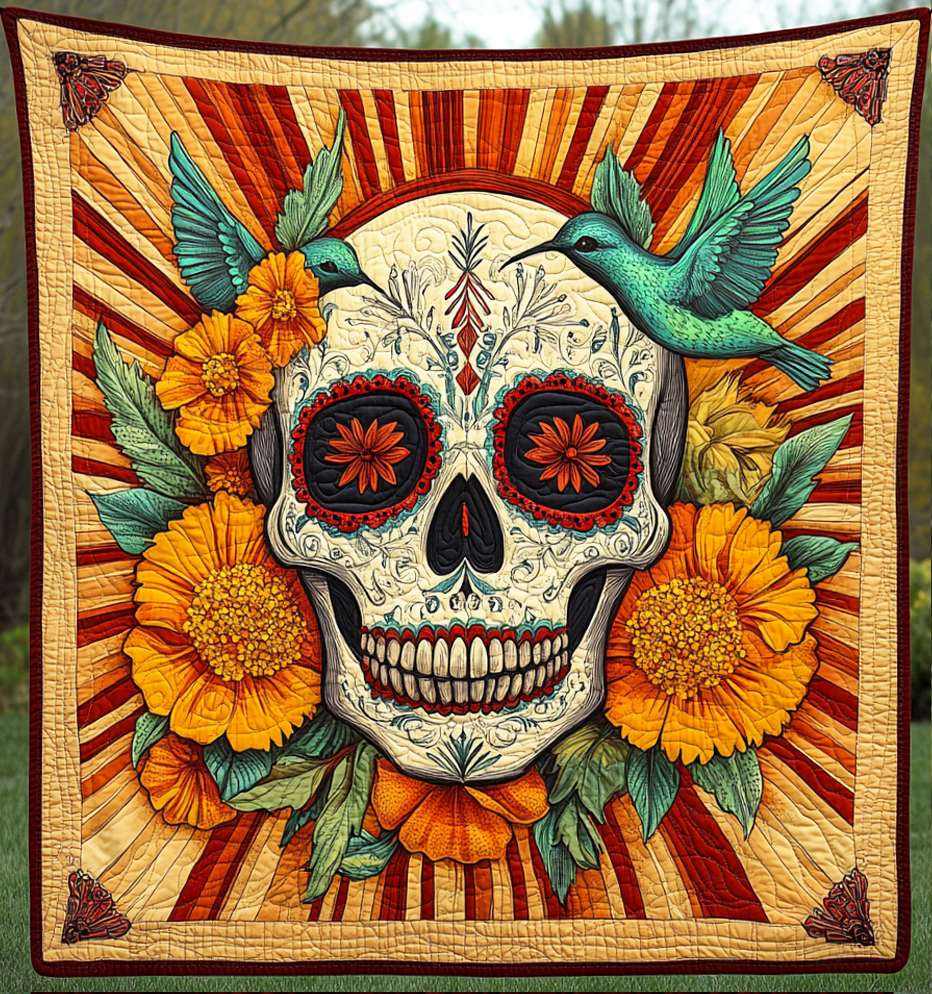 Sugar Skull Serenade Quilted Blanket - Throw (55" x 60")