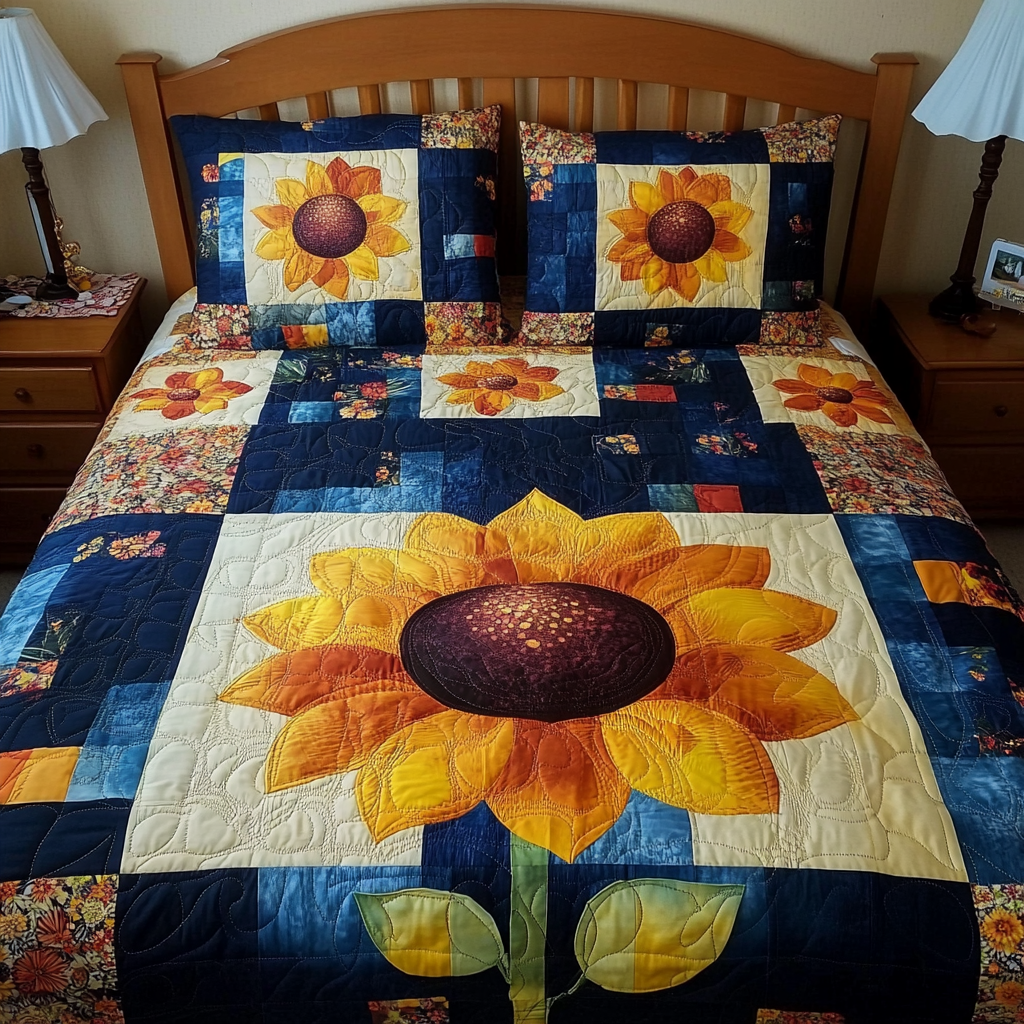 Summer Sunflowers 3-Piece Quilted Bedding Set - Single (59" x 70")
