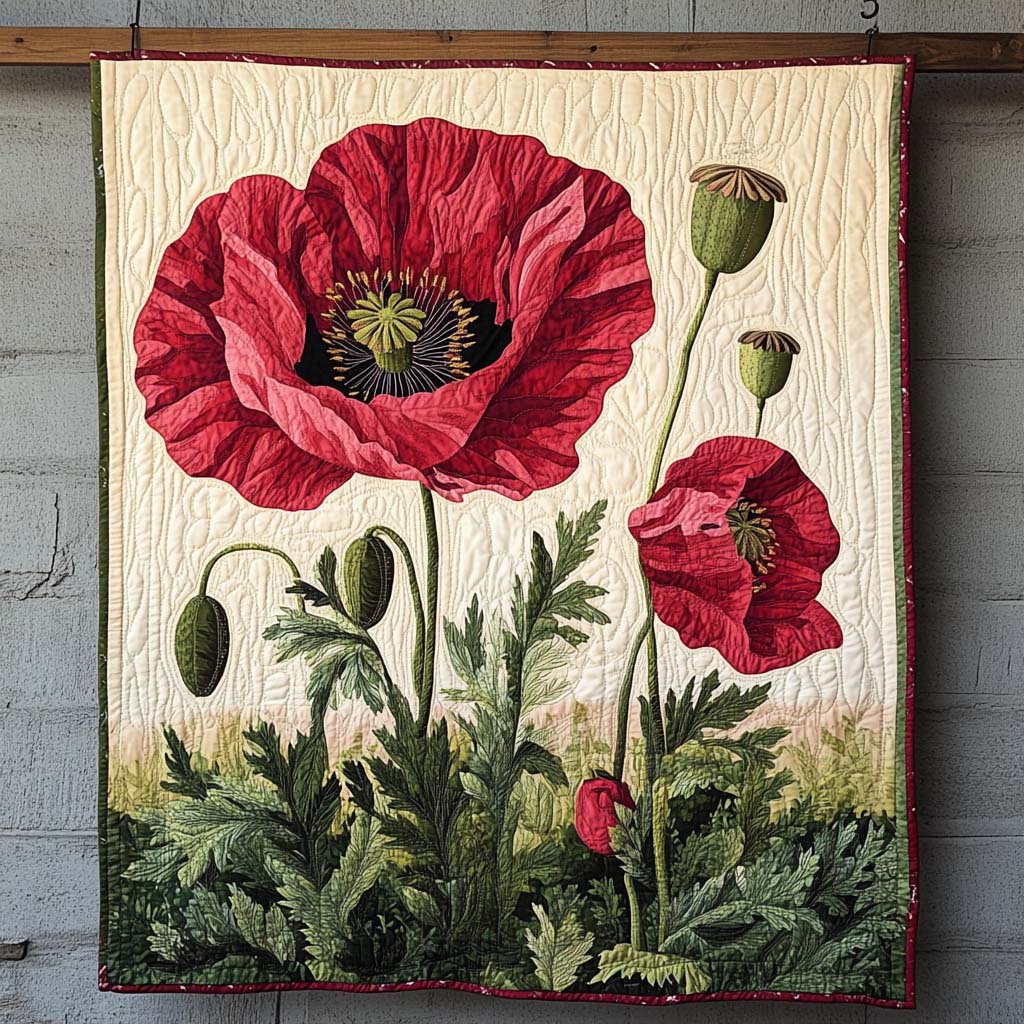 Summer Poppy Field Art Quilt Hanging - Baby (30" x 40")