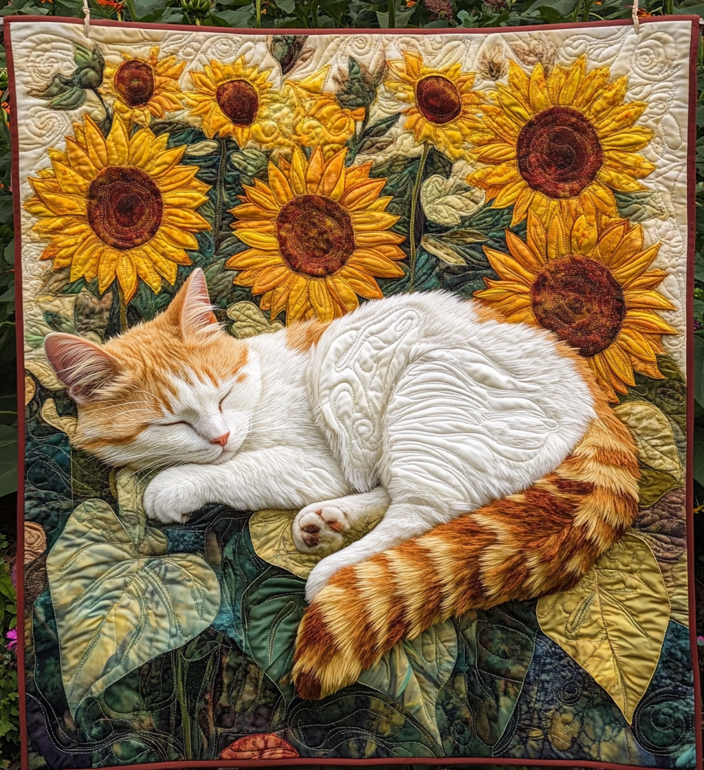 Sunbathing Kitten Quilted Blanket - Throw (55" x 60")