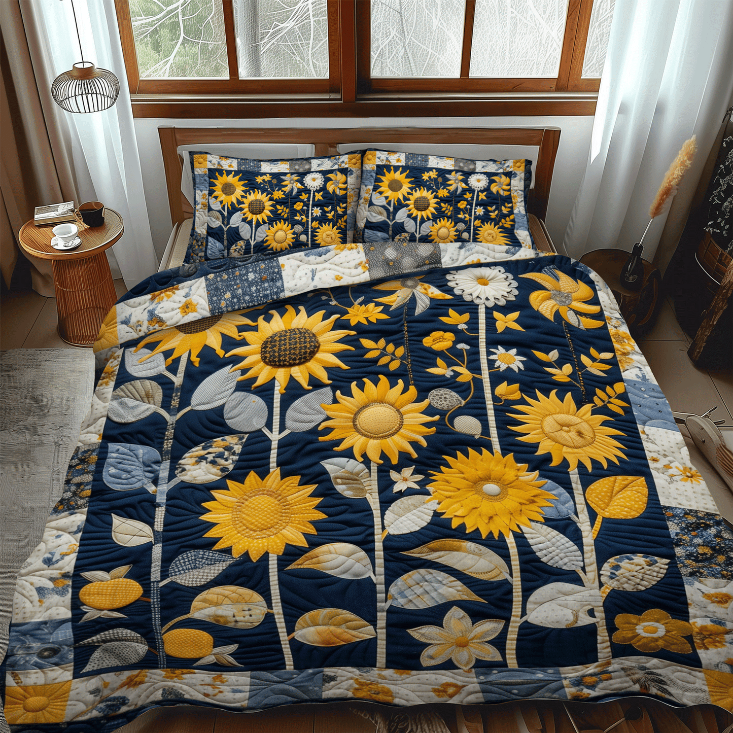Sunburst Floral 3-Piece Quilted Bedding Set - Single (59" x 70")