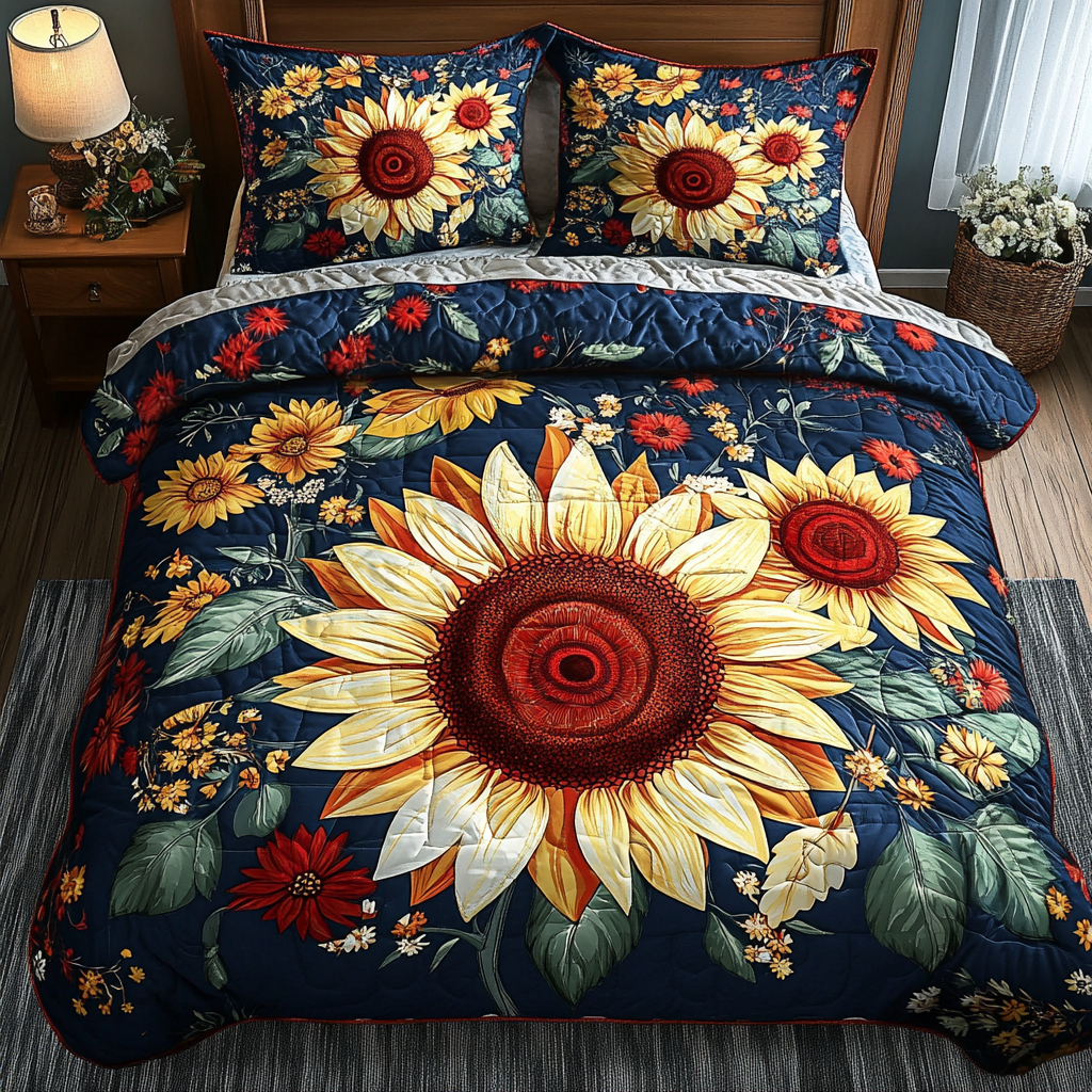 Sunburst Bloom Quilted Bedding Set - Single (59" x 70")