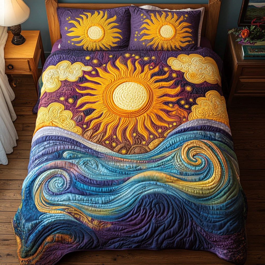 Sunburst Dreams 3-Piece Quilted Bedding Set - Single (59" x 70")