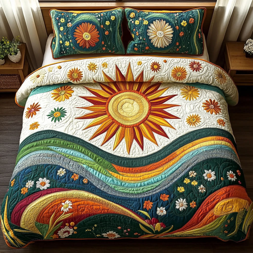 Sunburst Garden 3-Piece Quilted Bedding Set - Single (59" x 70")