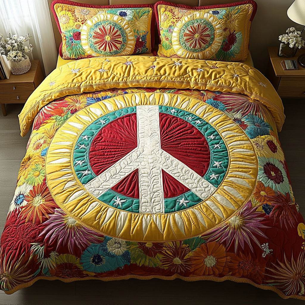 Sunburst Peace 3-Piece Quilted Bedding Set - Single (59" x 70")
