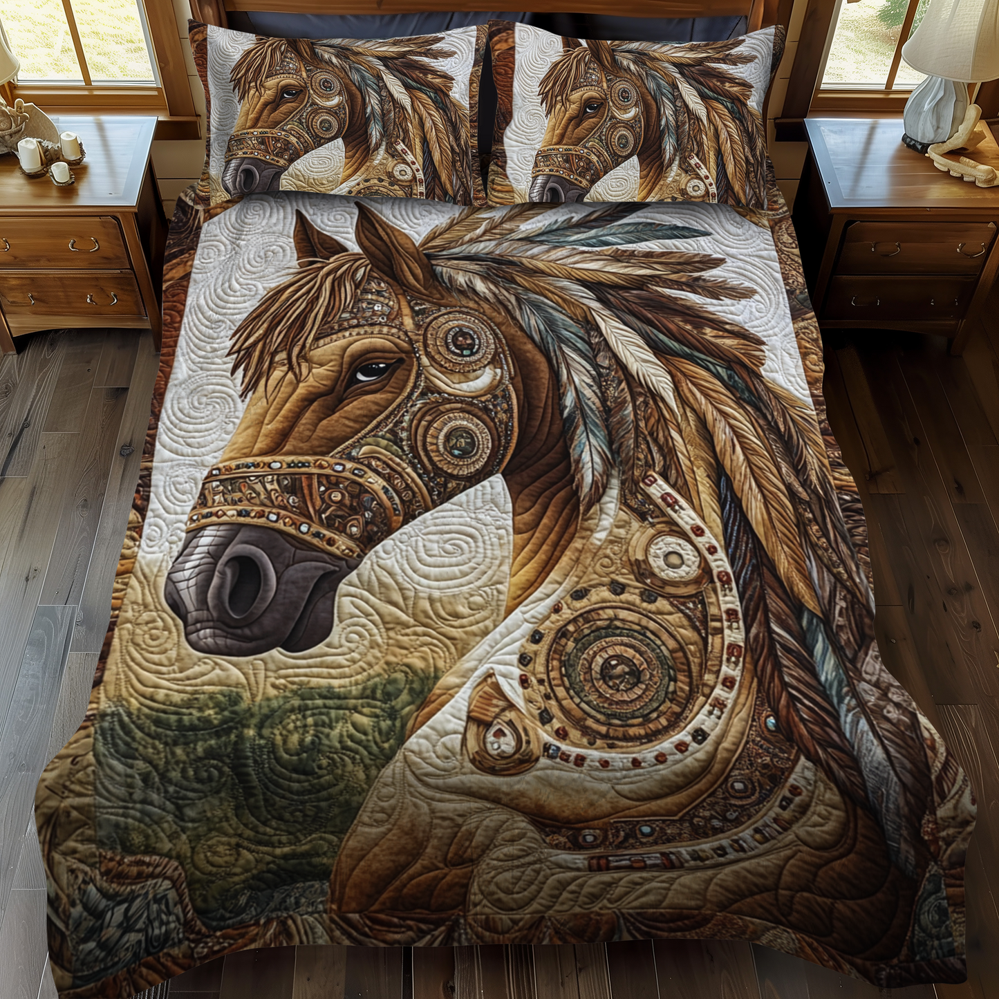 Sunfire Stallion Quilted Bedding Set - Single (59" x 70")