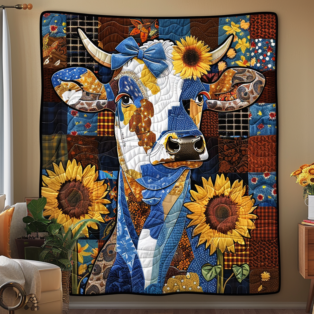 Sunflower Cow Patchwork Quilted Blanket - Throw (55" x 60")