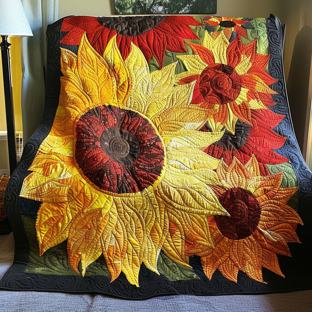 Sunflower Firestorm Quilted Blanket - Throw (55" x 60")