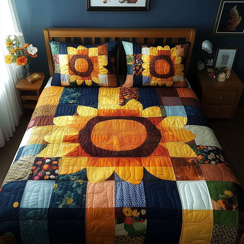 Sunflower Glow 3-Piece Quilted Bedding Set - Single (59" x 70")