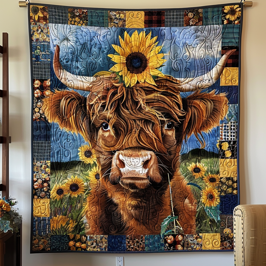 Sunflower Highland Harmony Quilted Blanket - Throw (55" x 60")