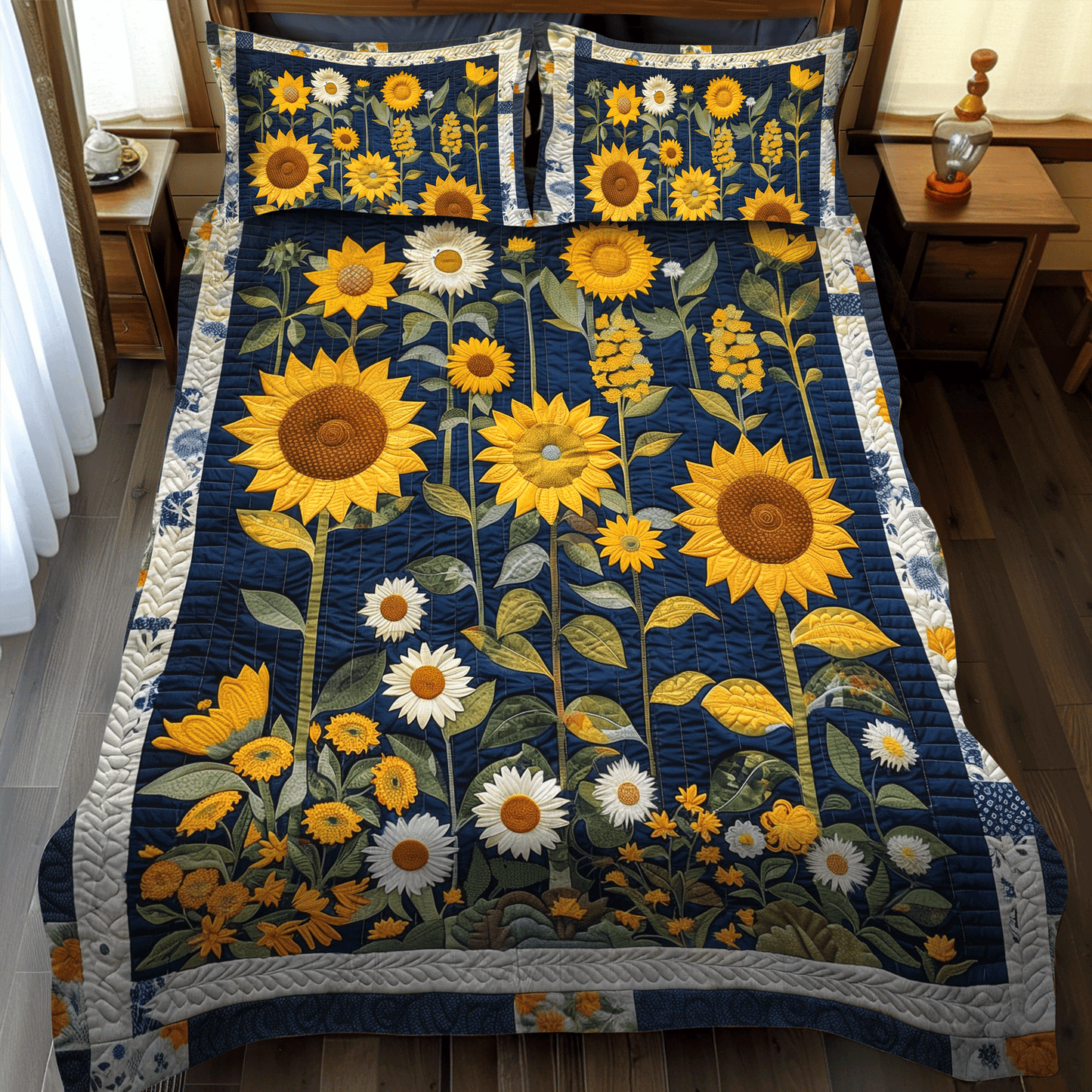 Sunflower Radiance 3-Piece Quilted Bedding Set - Single (59" x 70")