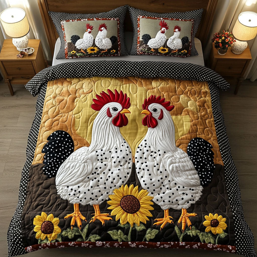 Sunflower Roosters 3-Piece Quilted Bedding Set - Single (59" x 70")
