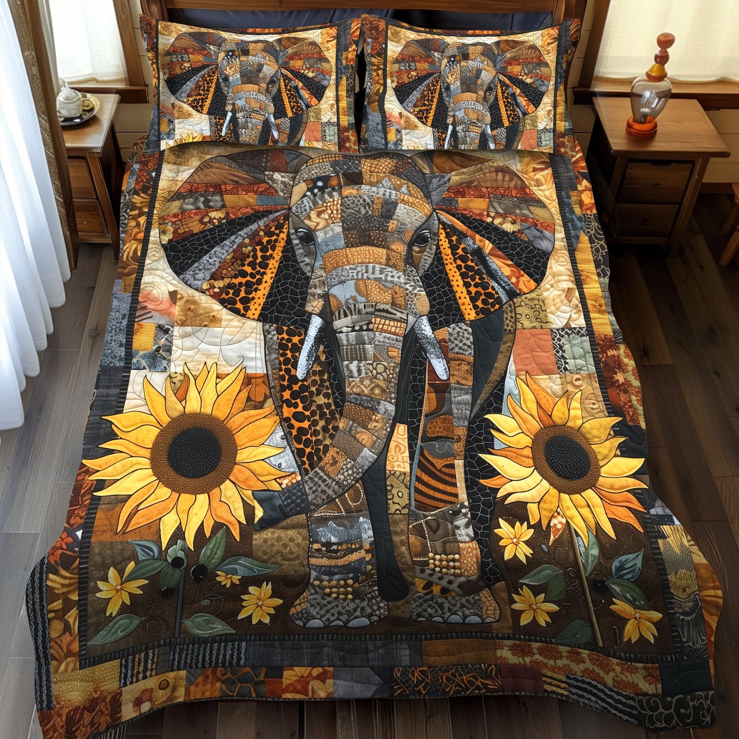 Sunflower Safari 3-Piece Quilted Bedding Set - Single (59" x 70")