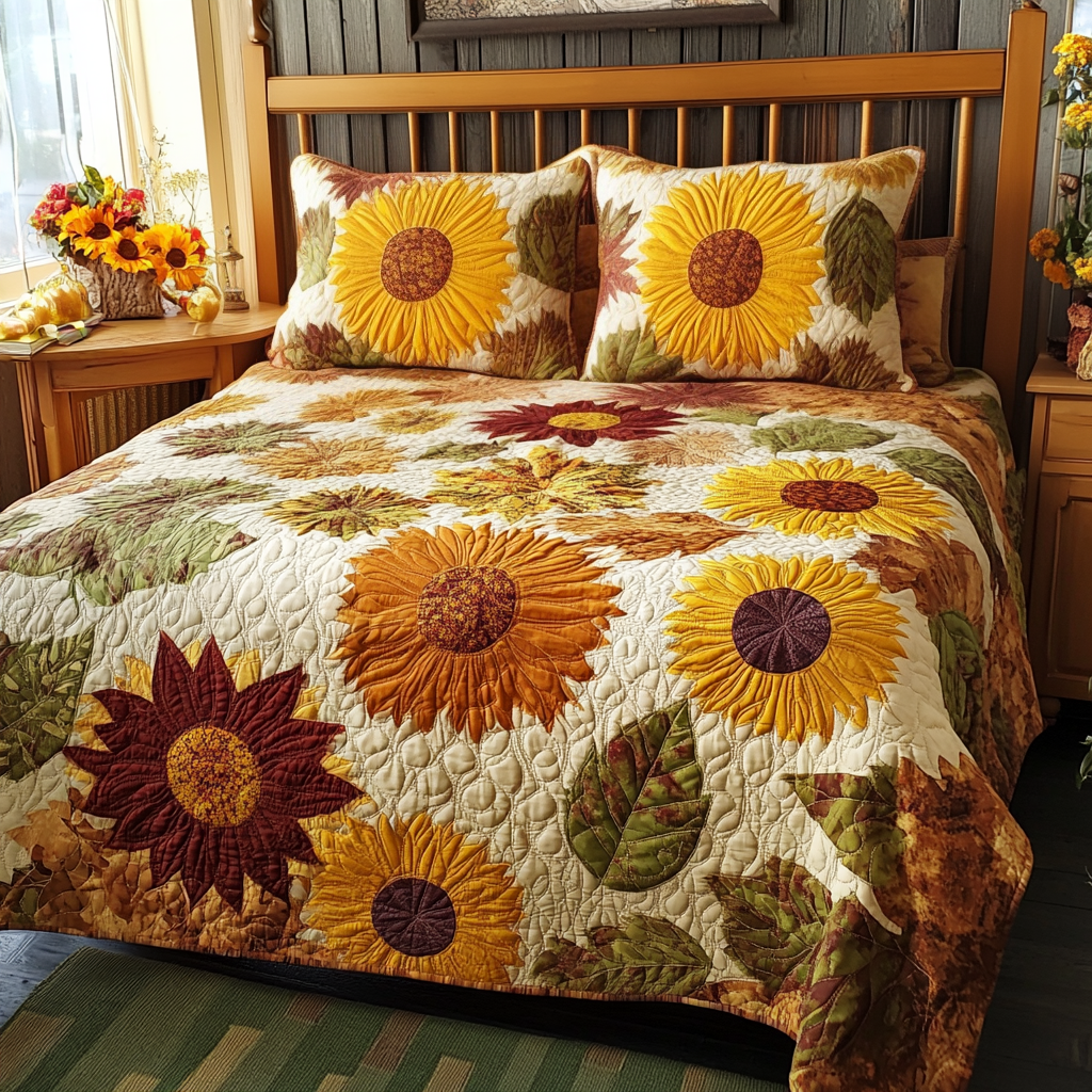 Sunflower Serenade 3-Piece Quilted Bedding Set - Single (59" x 70")