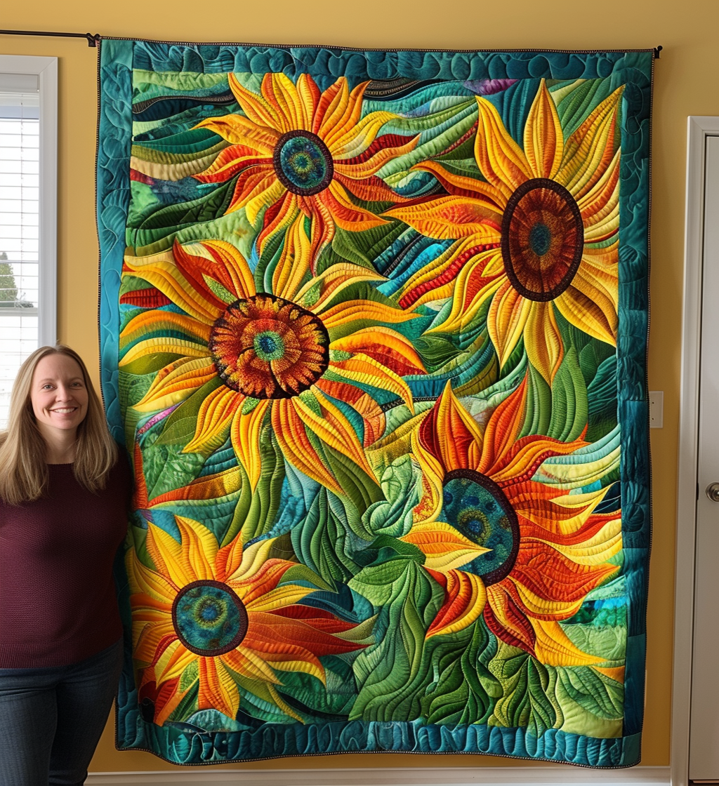 Sunflower Serenade Quilted Blanket - Throw (55" x 60")