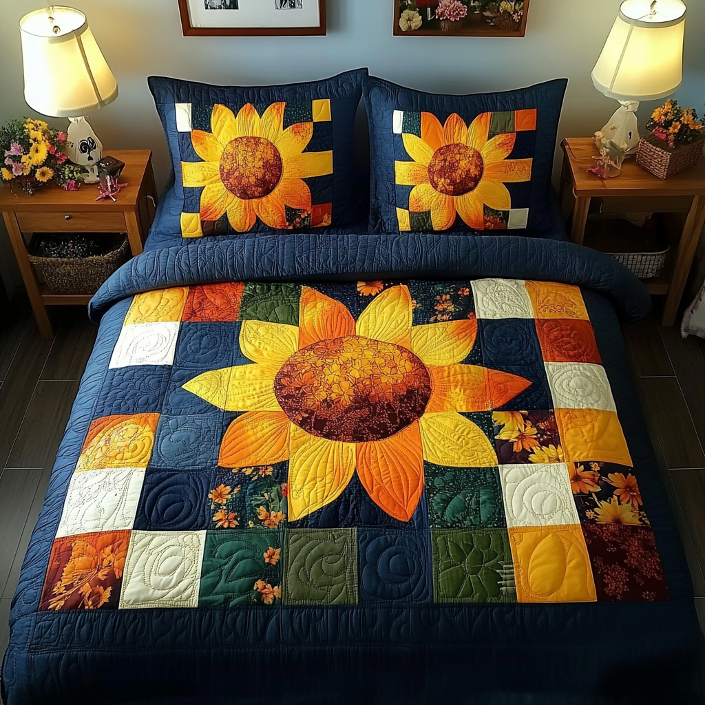Sunflower Symphony 3-Piece Quilted Bedding Set - Single (59" x 70")