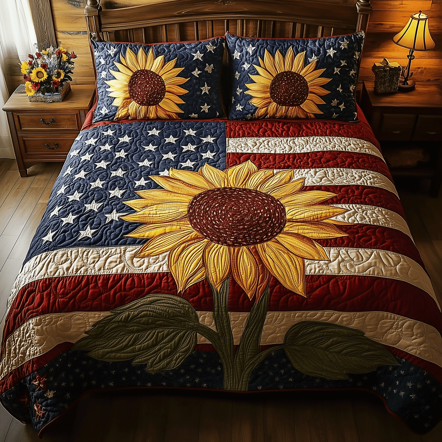 Sunflower Americana 3-Piece Quilted Bedding Set - Single (59" x 70")