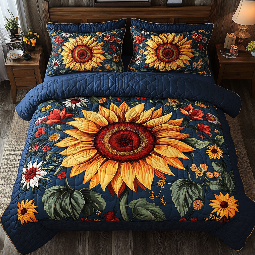 Sunflower Bliss Quilted Bedding Set - Single (59" x 70")