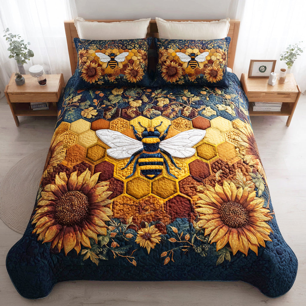 Sunflower Buzz 3-Piece Quilted Bedding Set - Single (59" x 70")